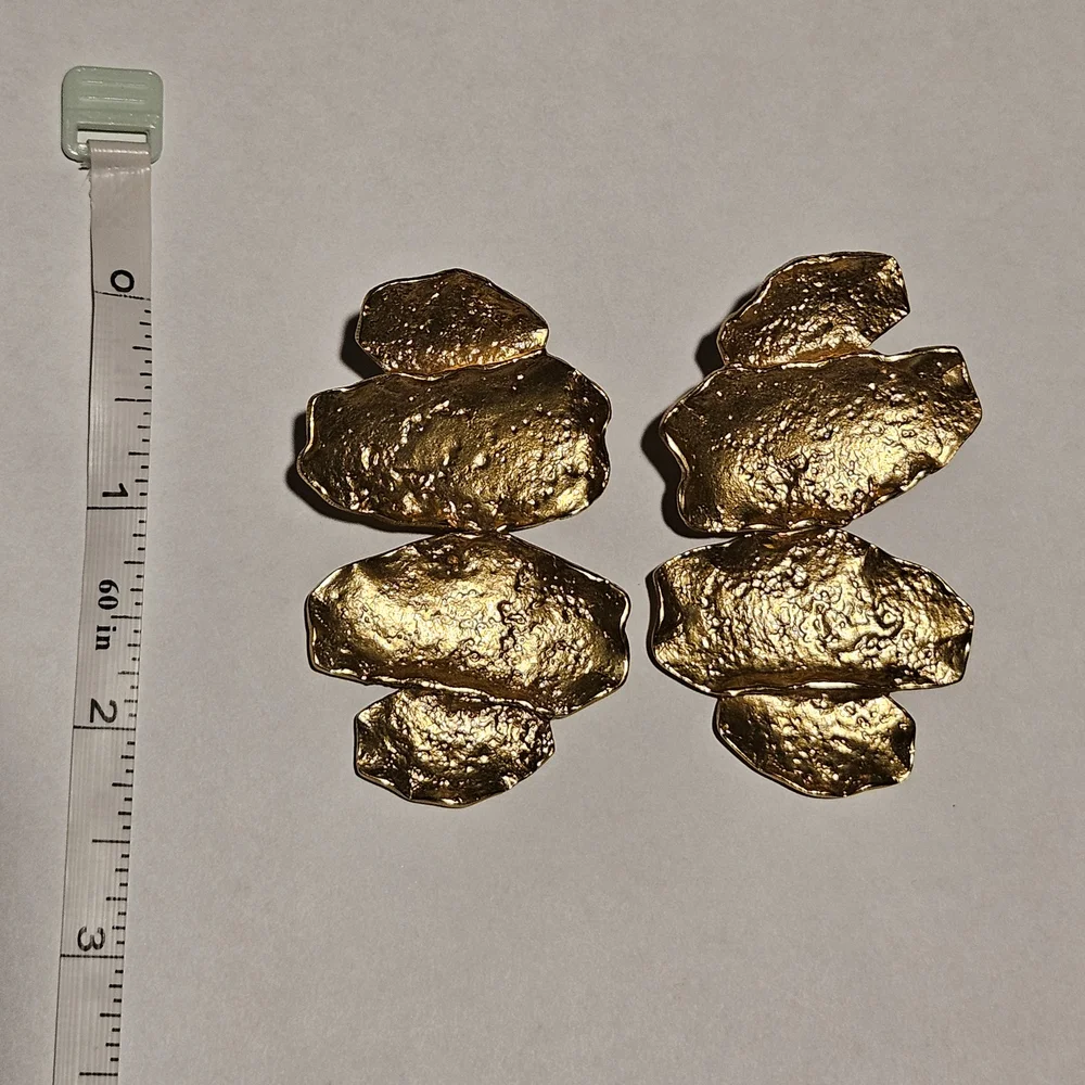 NEW Zara Gold Statement Earrings Metallic Maximalism Avant Garde Party - Picture 6 of 6
